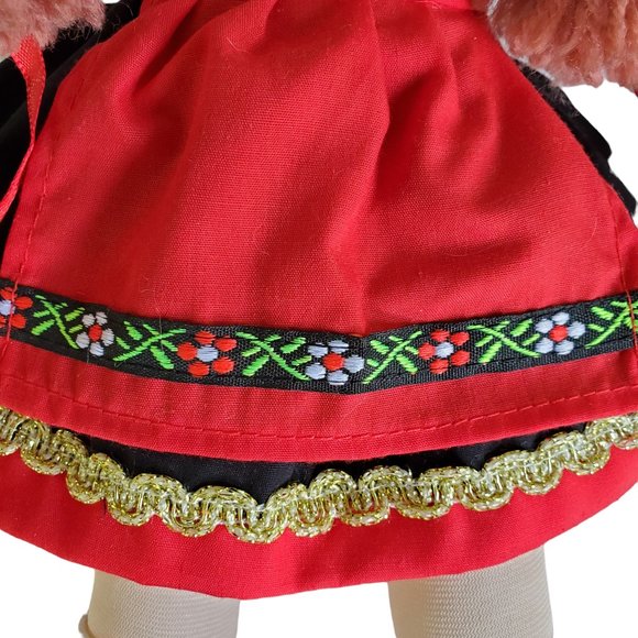 German Girl Doll Plush Stuffed Cloth Red Braided Yarn Hair Ethnic Costume Dress - Picture 5 of 10